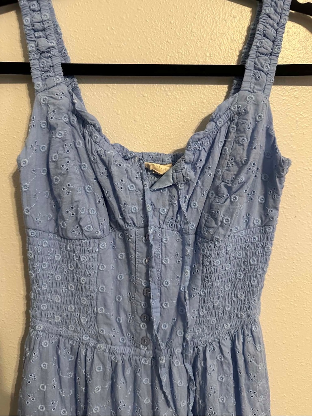 Light Blue Eyelet Tiered Maxi Dress - Sleeveless Summer Dress - Picture 2 of 2